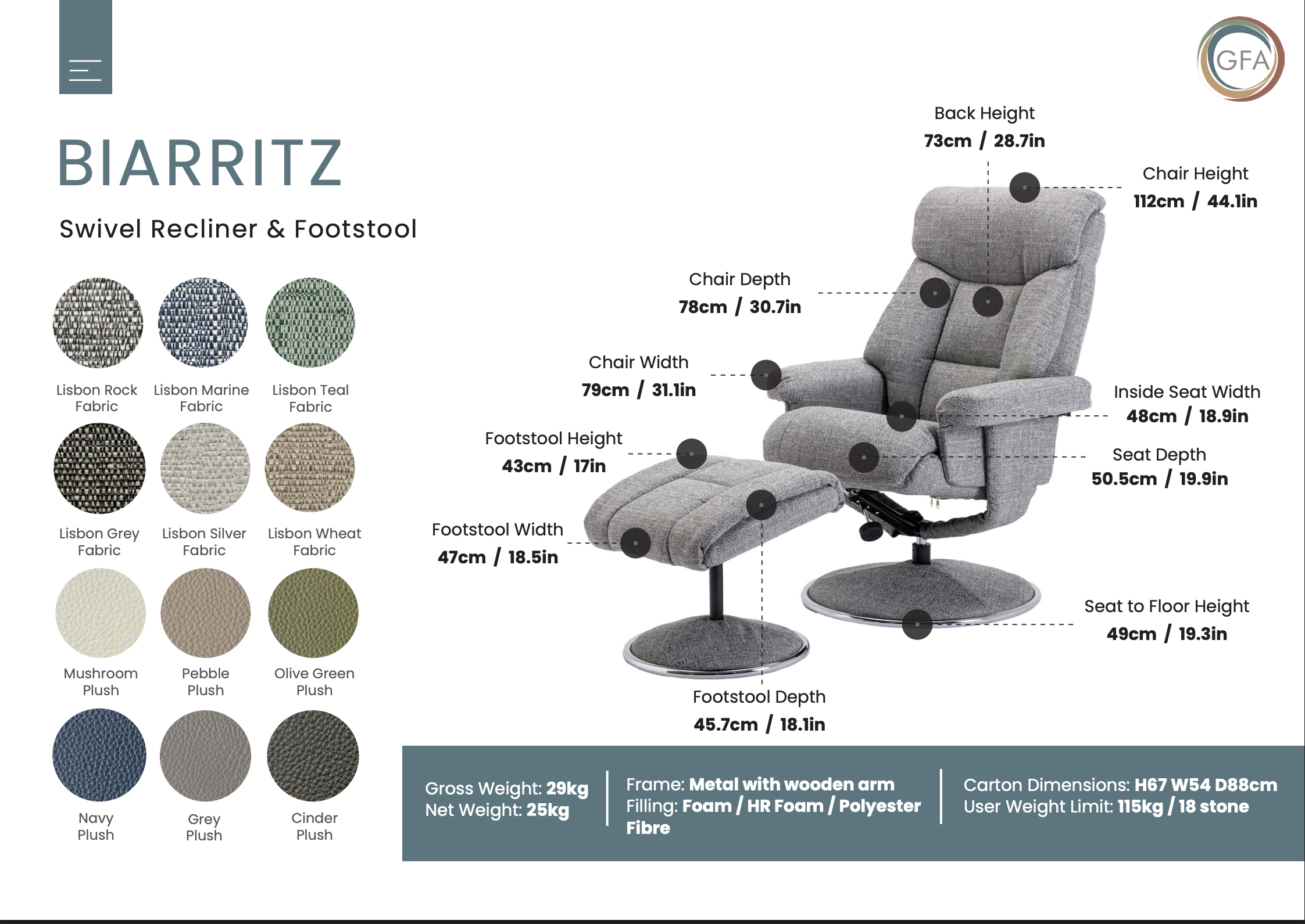 Biarritz Swivel Recliner - Mushroom Plus