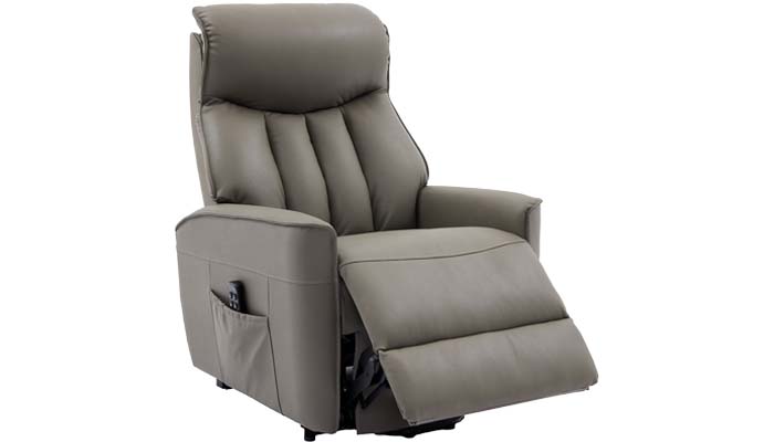 Barcelona Riser Recliner in Taupe Leather, shown in part reclined position