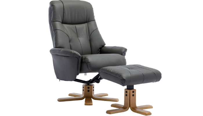 Dubai Sivel Recliner & Footstool shown in Cinder Plush