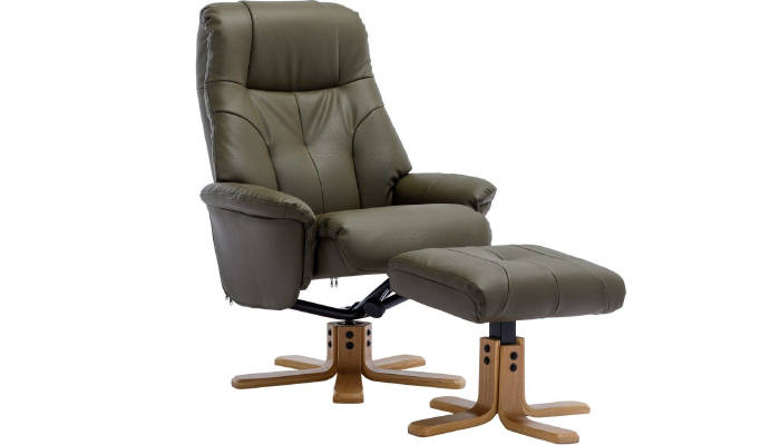 Dubai Sivel Recliner & Footstool shown in Olive Green Plush