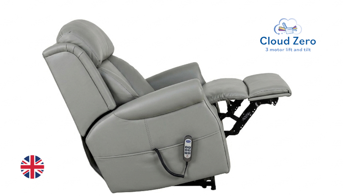 Ashfield Standard Cloud Zero Riser Recliner Chair, shown in side view, with the footrest fully eleva