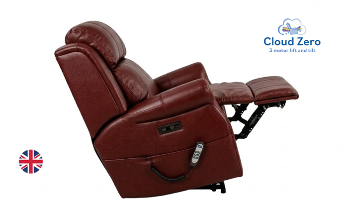 Ashfield Grande Cloud Zero Riser Recliner Chair, shown in side view, with the footrest fully elevate