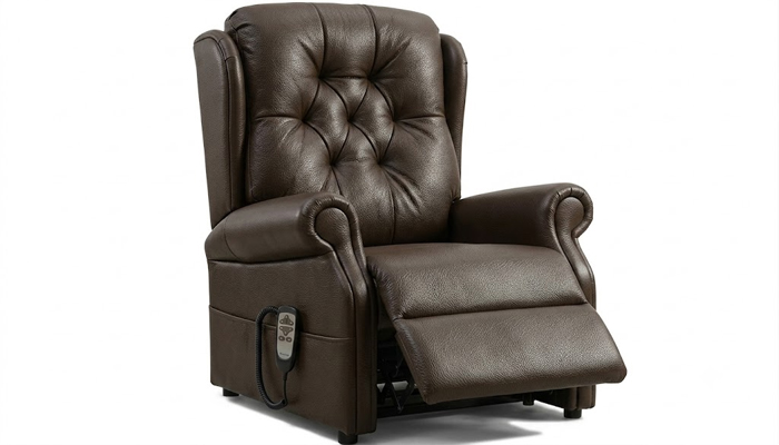 Thirsk Grande Riser Recliner in seated position with legrest slightly raised.