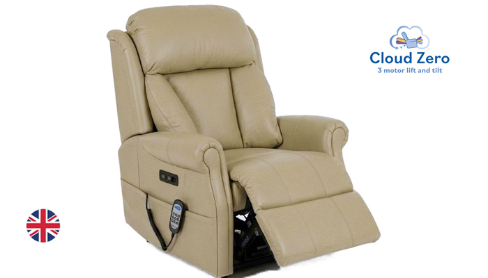 Ashfield Petite Cloud Zero Riser Recliner Chair, shown in side view, with the footrest fully elevate