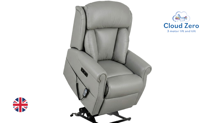 Ashfield Standard Cloud Zero Riser Recliner Chair, shown in side view, with the footrest fully eleva