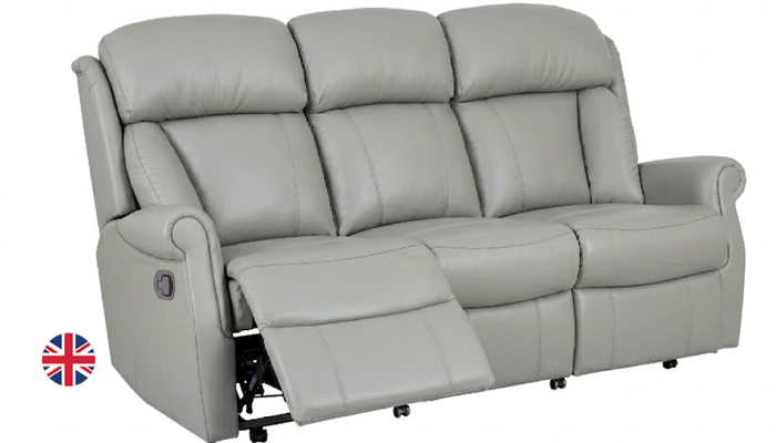 Asfield 2 seater manual reclining sofa, shown in angled view, showing the arm detailing, side wings.
