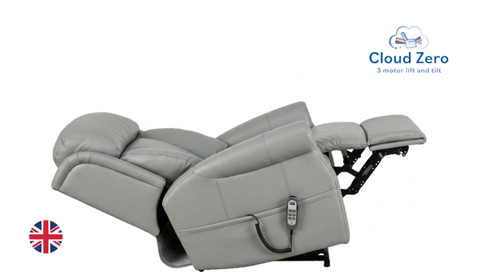 Ashfield Standard Cloud Zero Riser Recliner Chair, shown in side view, with the footrest fully eleva