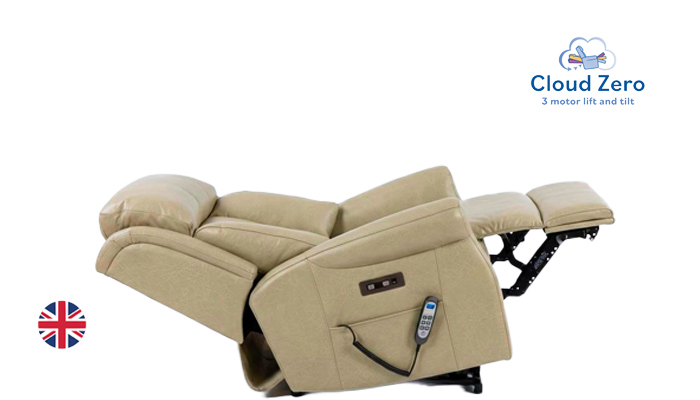 Ashfield Petite Cloud Zero Riser Recliner Chair, shown in side view, with the footrest fully elevate