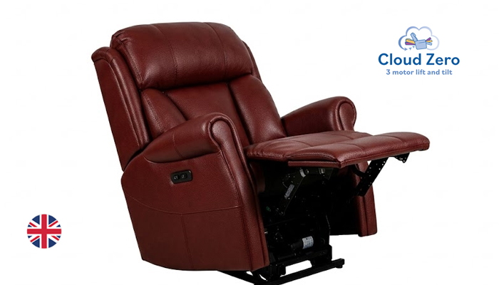 Ashfield Grande Cloud Zero Riser Recliner Chair, shown in side view, with the footrest fully elevate