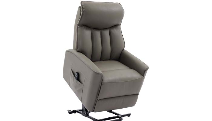 Barcelona Riser Recliner in Taupe Leather, shown in part reclined position