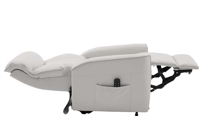 Barcelona Riser Recliner in Sandy Leather, shown in part reclined position