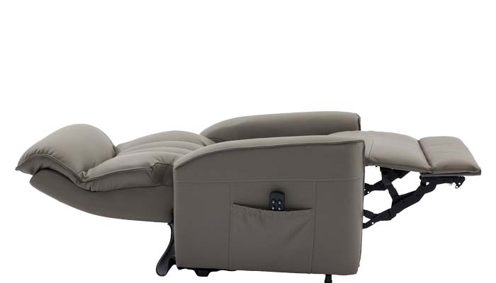 Barcelona Riser Recliner in Taupe Leather, shown in part reclined position