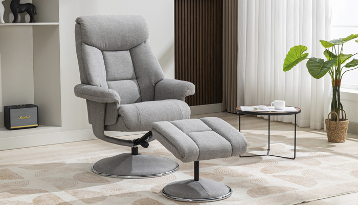 Biarritz Swivel Recliner Chair in Fabric - Lisbon Silver