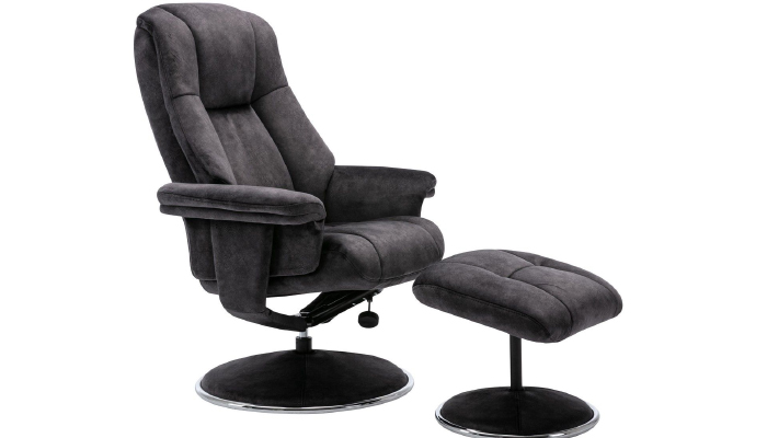 Denver Swivel Recliner and Footstool - Shown in Liquorice Fabric