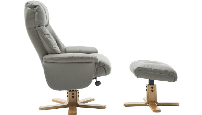 Dubai Sivel Recliner & Footstool shown in Grey Plush
