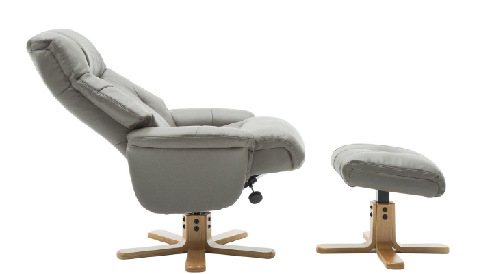 Dubai Sivel Recliner & Footstool shown in Grey Plush
