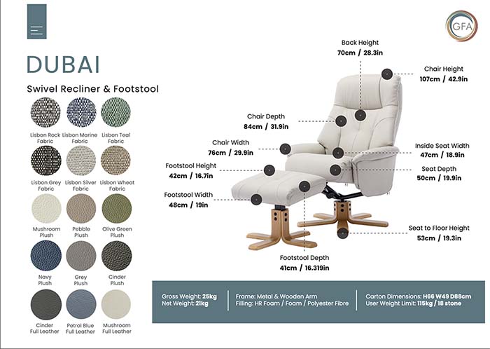 Dubai Sivel Recliner & Footstool shown in Navy Plush