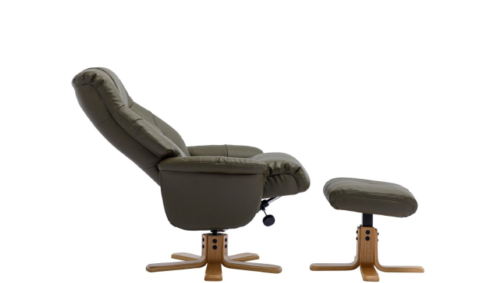 Dubai Sivel Recliner & Footstool shown in Olive Green Plush