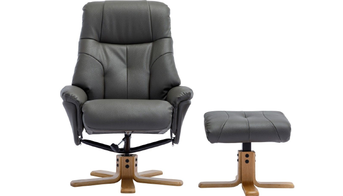 Dubai Sivel Recliner & Footstool shown in Cinder Plush