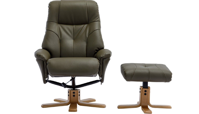 Dubai Sivel Recliner & Footstool shown in Olive Green Plush