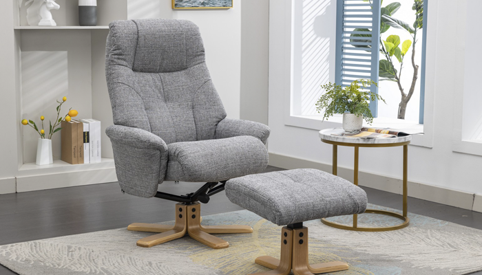 Dubai Swivel Recliner Angled Position - Rock Fabric
