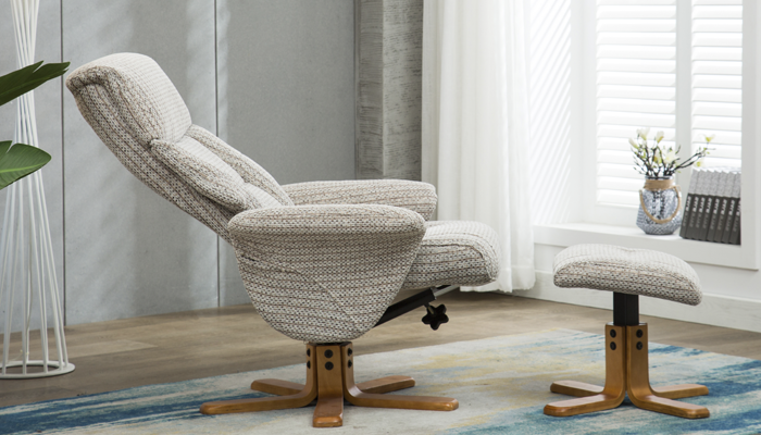 Marseille Swivel Recliner & Stool - Front View - Wheat Fabric