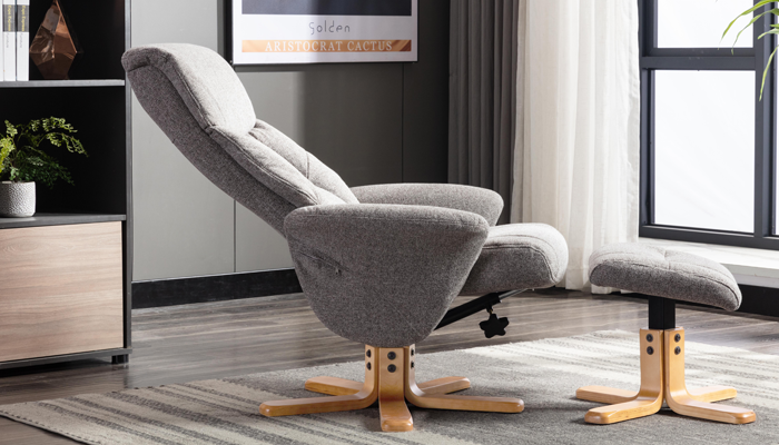 Marseille Swivel Recliner & Stool - Front View - Fossil Fabric