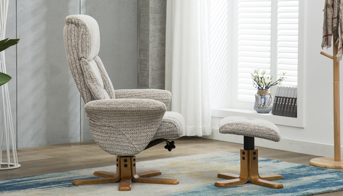 Marseille Swivel Recliner & Stool - Side View - Wheat Fabric
