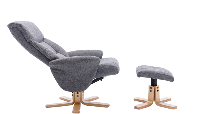 Marseille Swivel Recliner & Stool - Side View - Grey Fabric