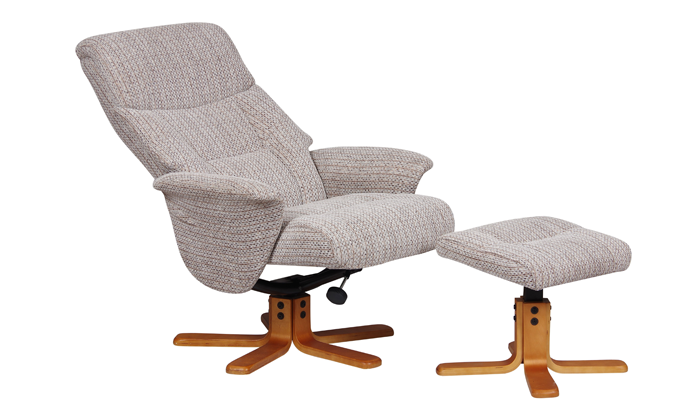 Marseille Swivel Recliner & Stool - Reclined View - Wheat Fabric
