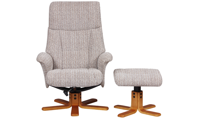 Marseille Swivel Recliner & Stool - Front View - Wheat Fabric