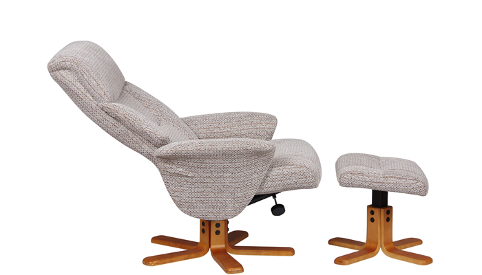 Marseille Swivel Recliner & Stool - Side View - Wheat Fabric