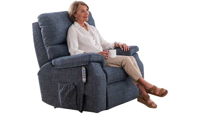 Newstead Riser Recliner in Seated Position With Model