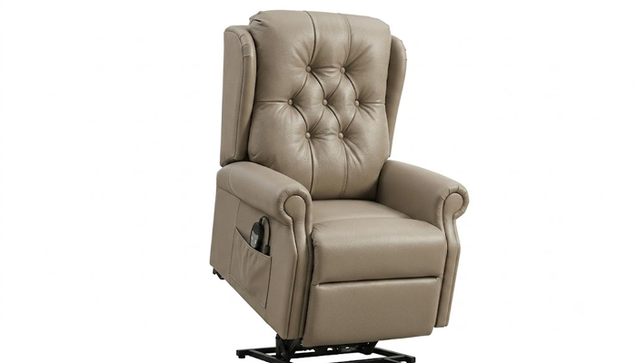 Thirsk Petite Riser Recliner in seated position with legrest slightly raised.