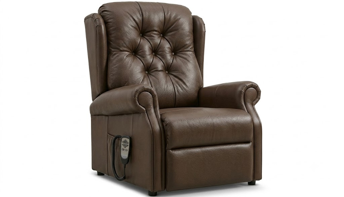 Thirsk Grande Riser Recliner in seated position with legrest slightly raised.