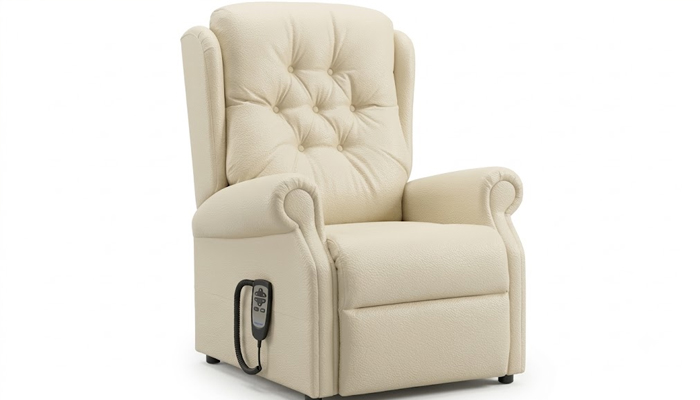 Thirsk Standard Riser Recliner in seated position with legrest slightly raised.