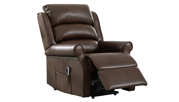 Waltham Brown Riser Recliner in Part Reclined Position