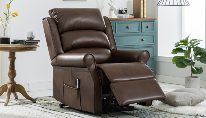 Waltham Brown Riser Recliner in Part Reclined Position