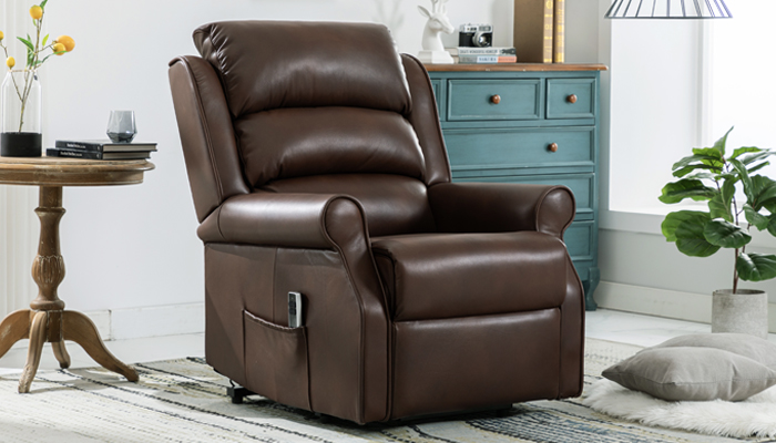 Waltham Brown Riser Recliner in Seated Position